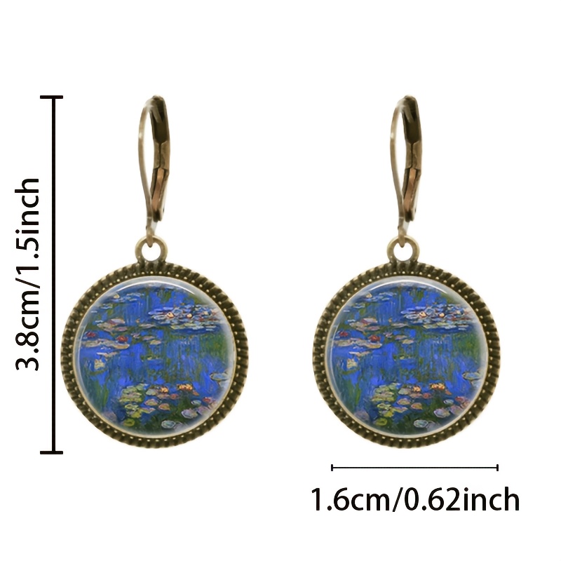 2pc Cyan Classic Pendant Earrings Set, Impressionist Design